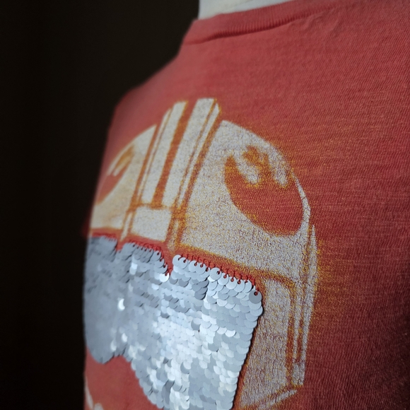 GAP Boys S Small Orange Star Wars Rebel Pilot Flip Sequin T-Shirt 100% Cotton - Picture 4 of 10